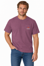 SLOPCANNON Pocket Tee in Berry, worn by a model