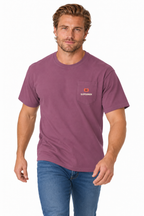 SLOPCANNON Pocket Tee in Berry, worn by a model