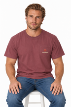 SLOPCANNON Pocket Tee in Brick, worn by a model
