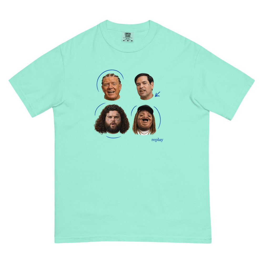 Cabinet Replay tee — Chalky Mint — Flat front with the approved refined placement; exact Comfort Colors 1717 supplier digital mockup, one tee.