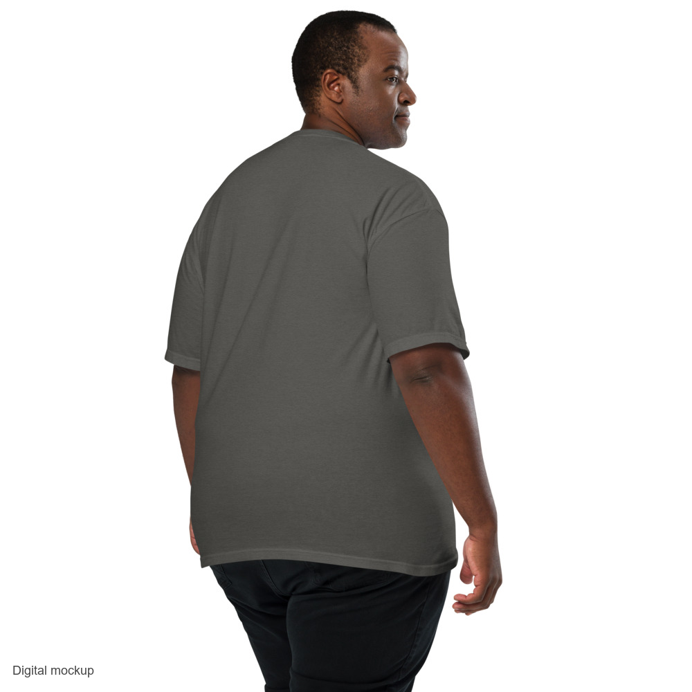 Cabinet On Repeat tee — Pepper — Men's 2 back model view; tee only; Comfort Colors 1717; digital mockup; plain back, no rear print.