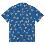 Cannon Beach button-up shirt — Cobalt — full front of the item with dense scattered small sitting-pig motifs; supplier digital mockup.