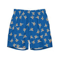 Cannon Beach lined swim trunks — Cobalt — full front of the item with dense scattered small sitting-pig motifs; supplier digital mockup.