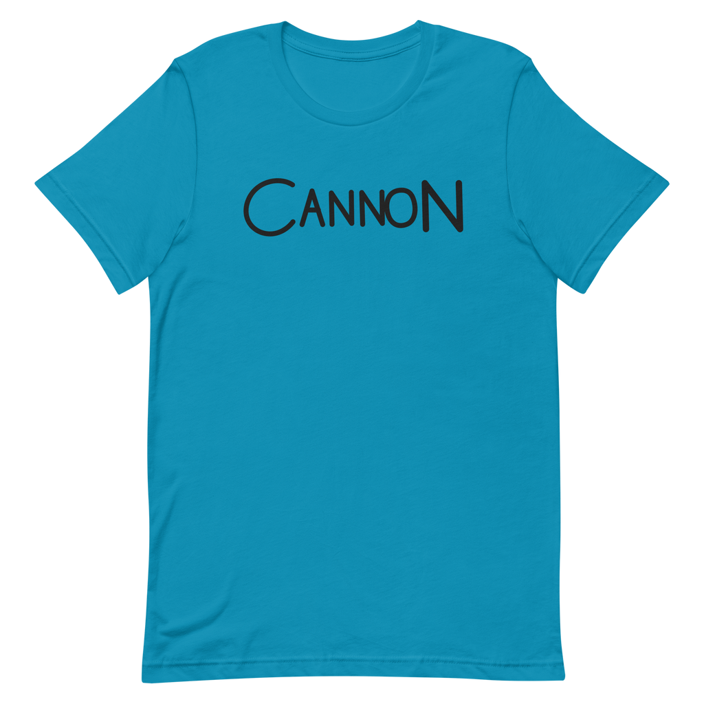 Cannon Scribble Tee in Aqua, Printful flat front view