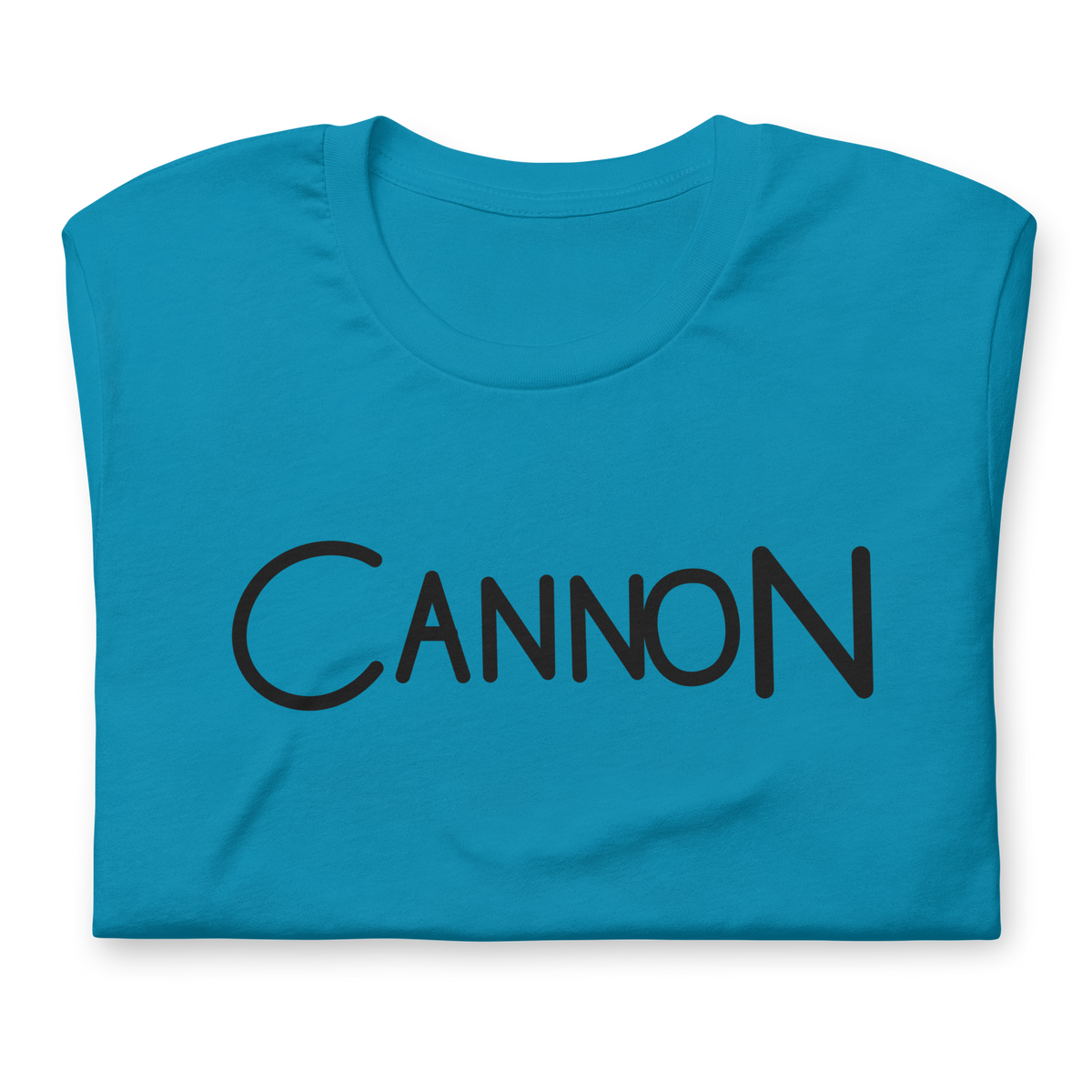 Cannon Scribble Tee in Aqua, Printful folded detail view