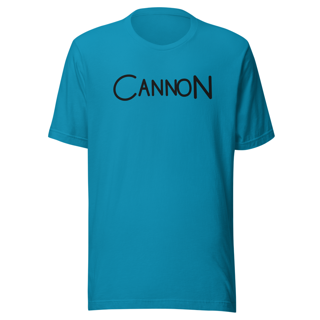 Cannon Scribble Tee in Aqua, Printful ghost front view