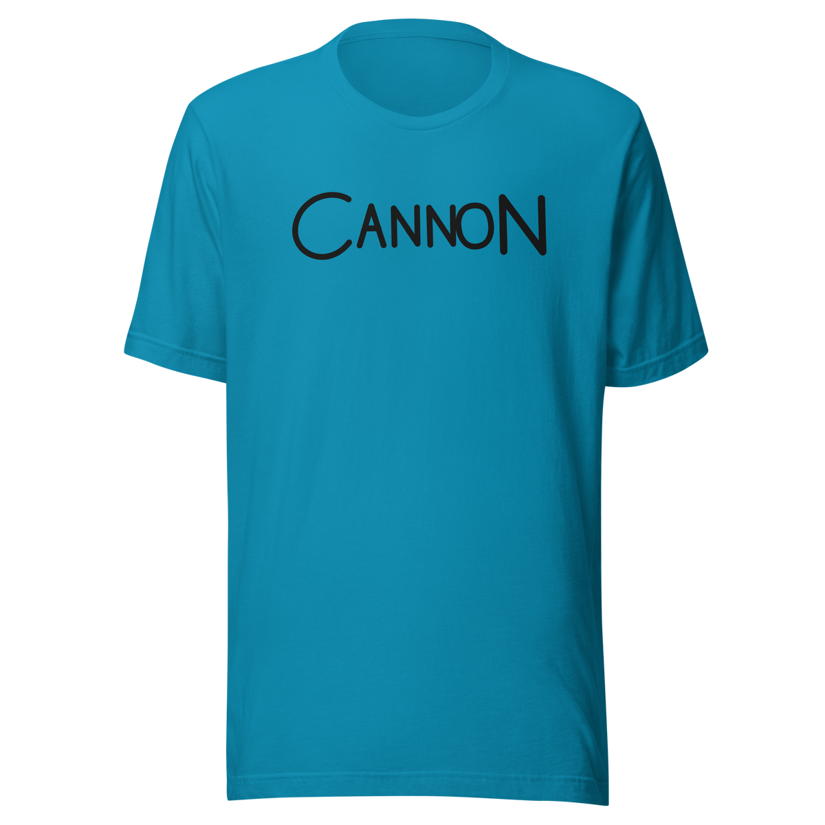 Cannon Scribble Tee in Aqua, Printful ghost front view
