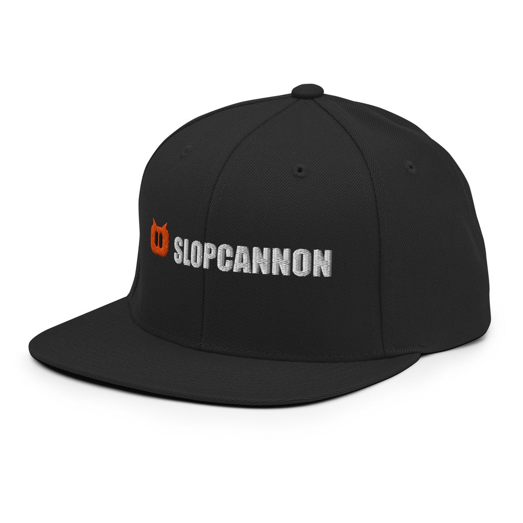 Black | SLOPCANNON Wordmark Flat-Brim Snapback | Left three-quarter product view