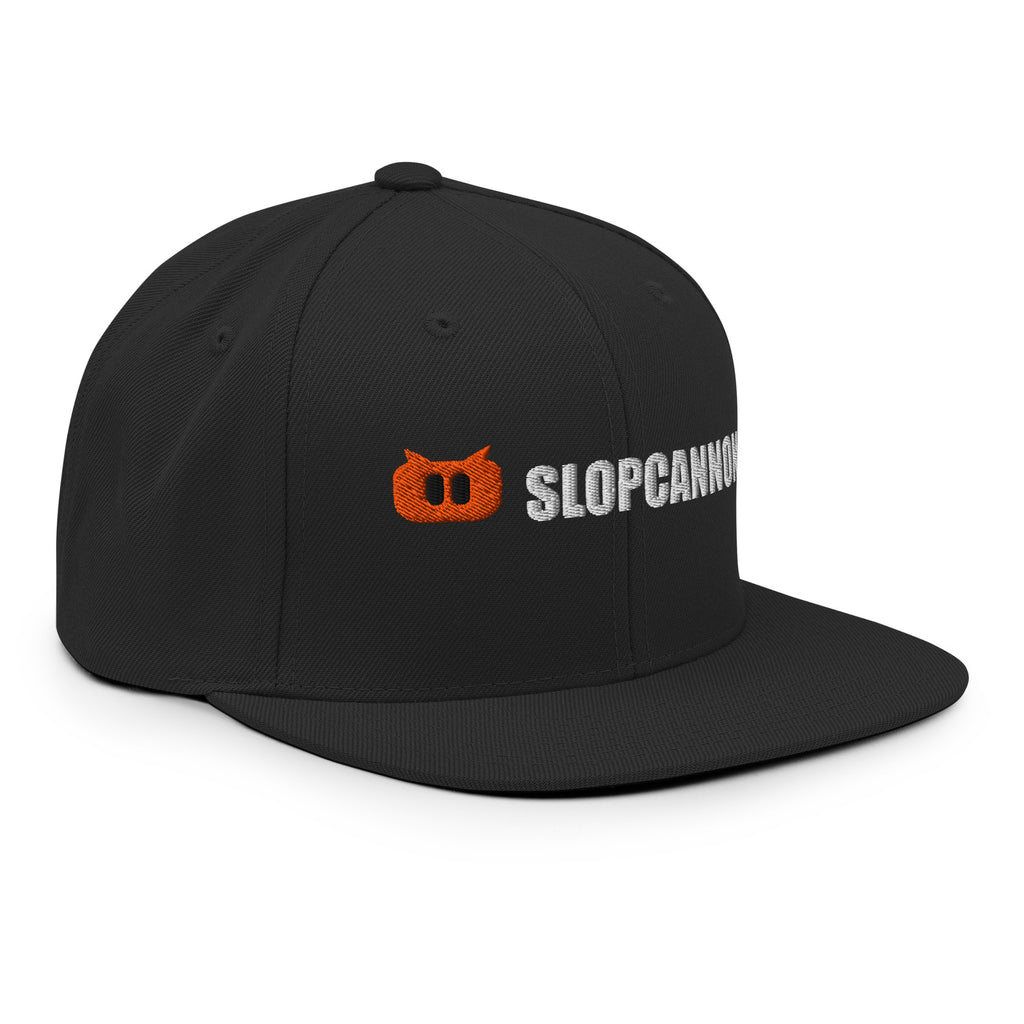 Black | SLOPCANNON Wordmark Flat-Brim Snapback | Right three-quarter product view