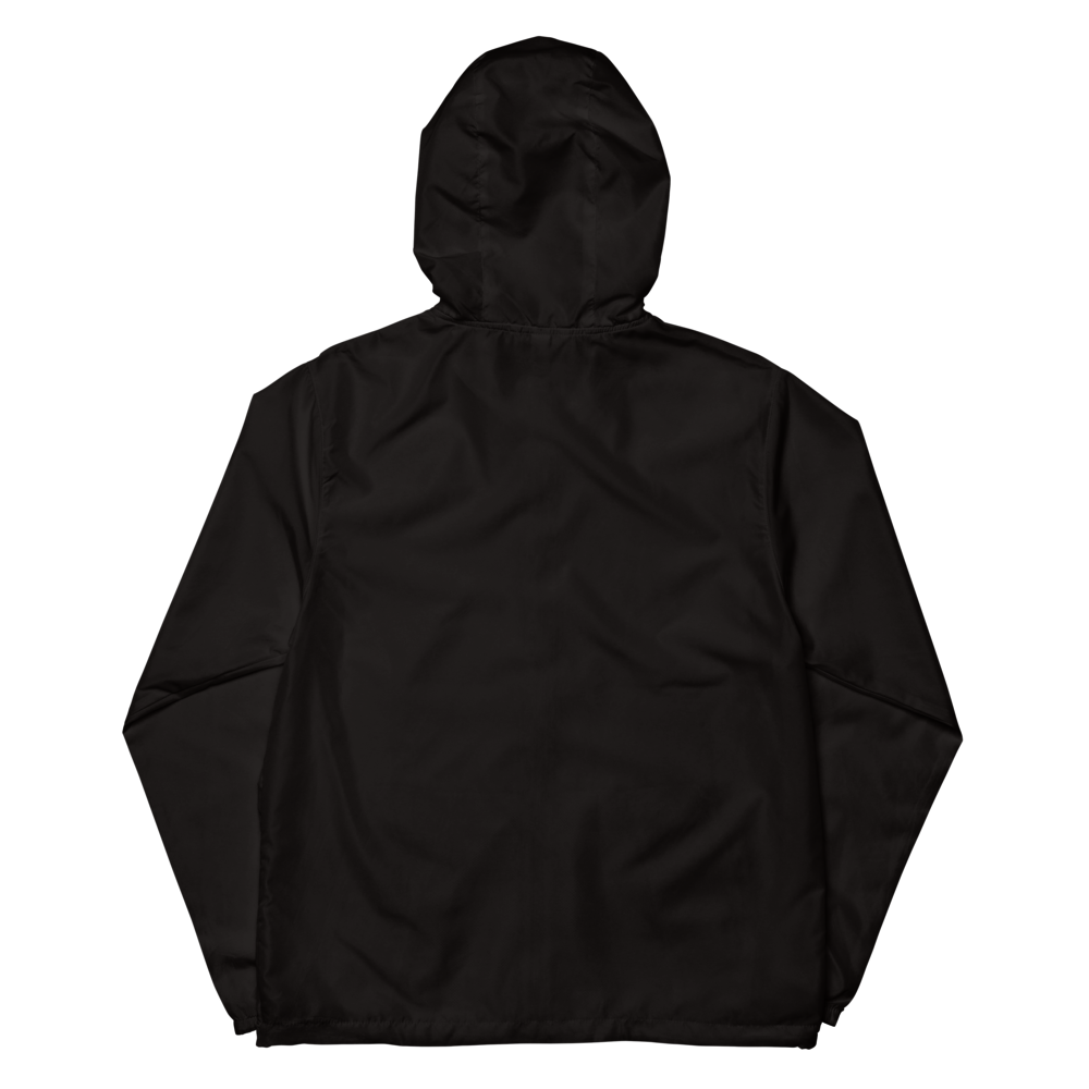 Black EXP54LWZ windbreaker flat blank back, actual Printful proof