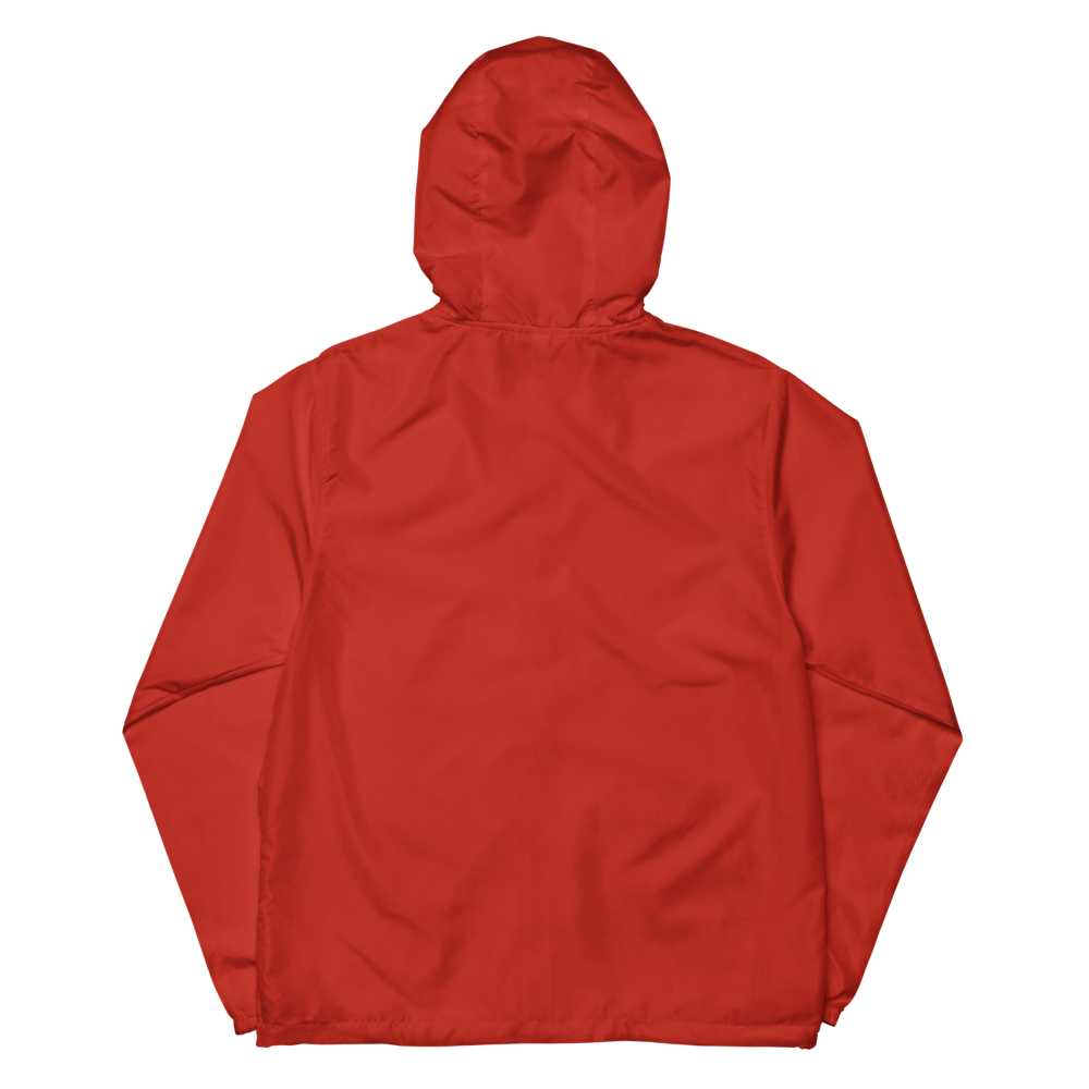 Red EXP54LWZ windbreaker flat blank back, actual Printful proof