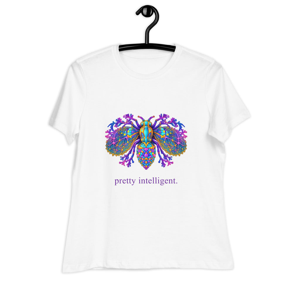 Pretty Intelligent Tee — White Bella + Canvas 6400 — garment hanger