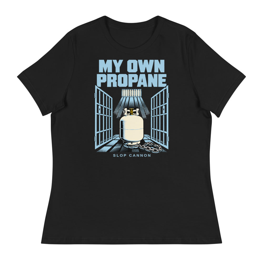 My Own Propane — Black — full front with approved artwork; Bella + Canvas 6400 Black; supplier digital mockup.