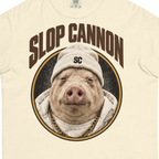 Pig Oval tee — Ivory — full front lettering and pig artwork detail, literally cropped from supplier digital mockup; Comfort Colors 1717 garment-dyed heavyweight tee Ivory; supplier digital mockup.