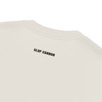 Tall Condensed tee — Cream — outside-neckline print detail; AS Colour 5082 oversized faded tee Faded Bone; supplier digital mockup.