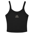 Smokeshow women's tank — Solid Black Blend — full back with small upper-back SLOP CANNON wordmark; Women's Micro-Rib Tank Top | Bella Canvas 1012 Solid Black Blend; supplier digital mockup.