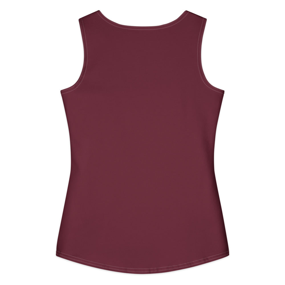 Bad Luck Club cotton tank — Burgundy — back with configured solid printed background and no rear motif; All-Over Print Women's Cotton Tank Top Burgundy printed panels; supplier digital mockup.