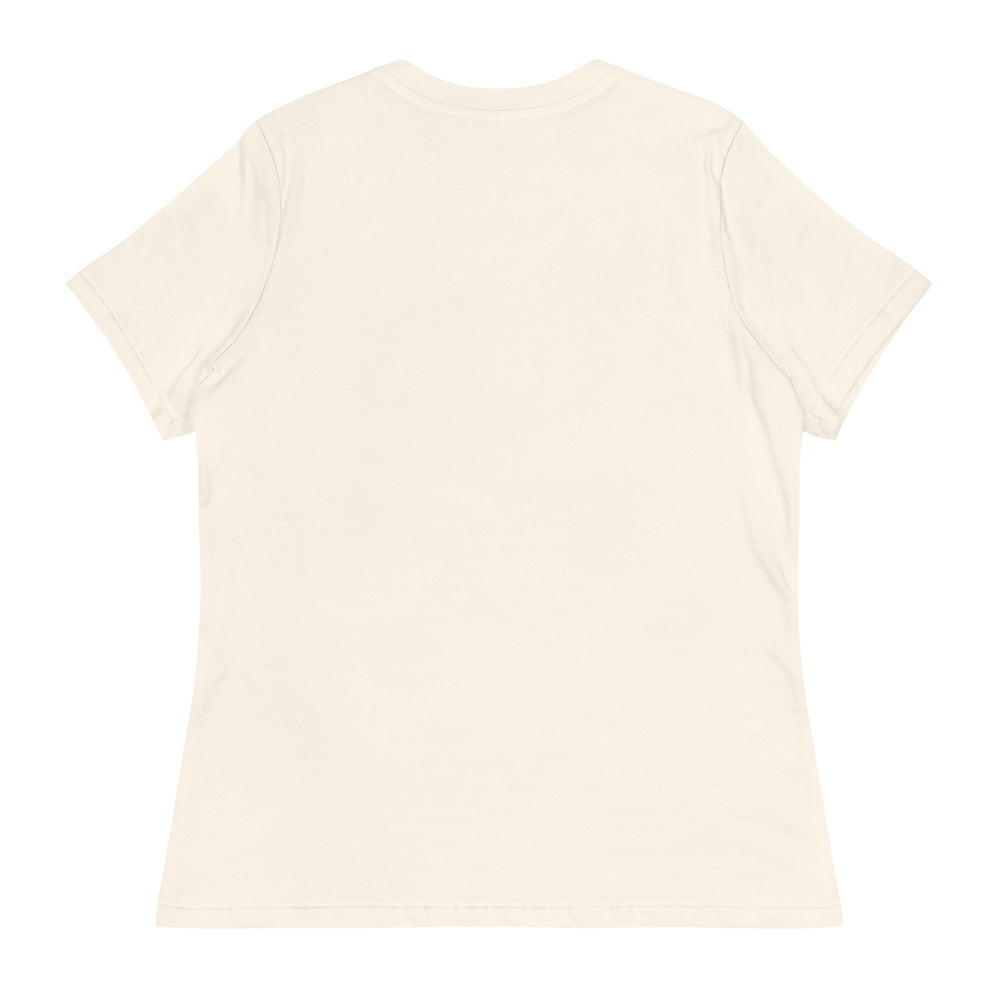 Play With Fire women's tee — Natural — plain back with no rear print; Women's Relaxed T-Shirt | Bella + Canvas 6400 Natural; supplier digital mockup.