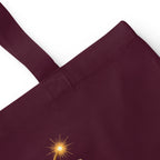 Dirty Habits tote — Burgundy — cotton fabric and handle attachment construction detail; Cotton Color Tote Bag | Westford Mill W101 Burgundy; supplier digital mockup.