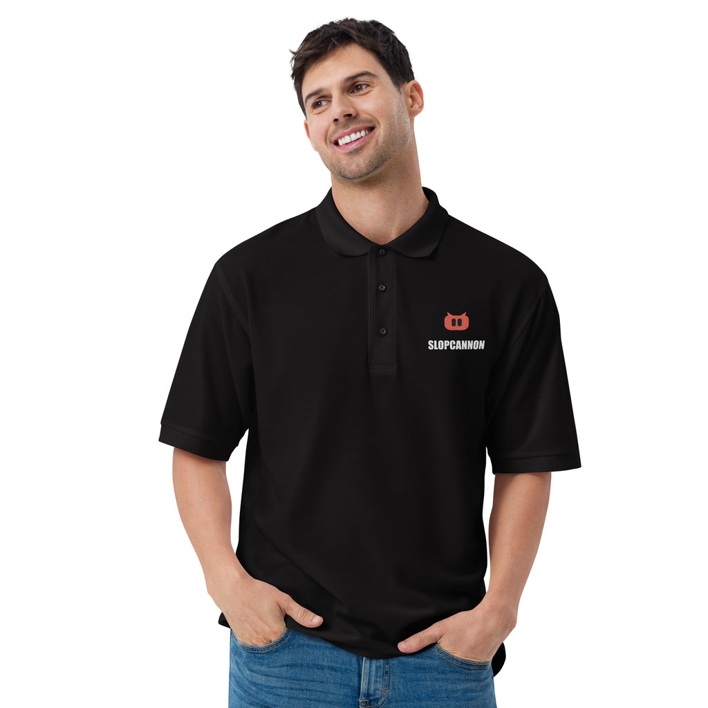 SLOPCANNON Snout Polo in Black, worn by a model