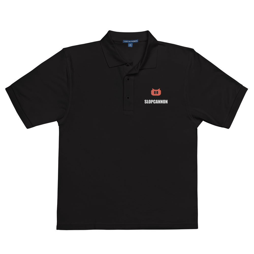 SLOPCANNON Snout Polo in Black, close-up of the embroidery