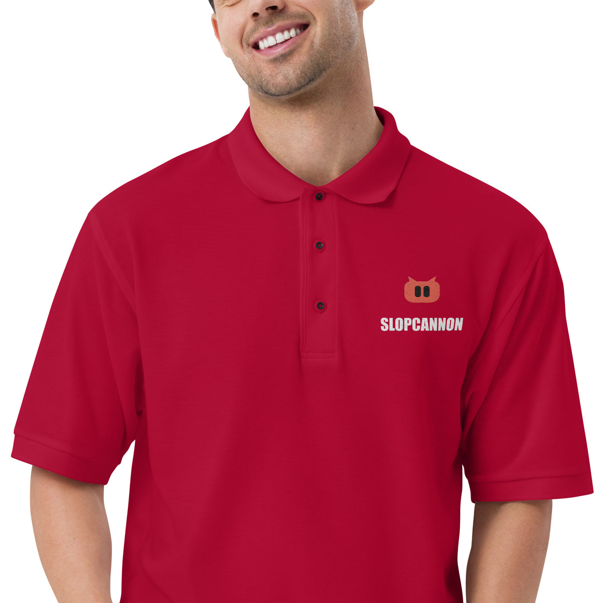 SLOPCANNON Snout Polo in Red, close-up