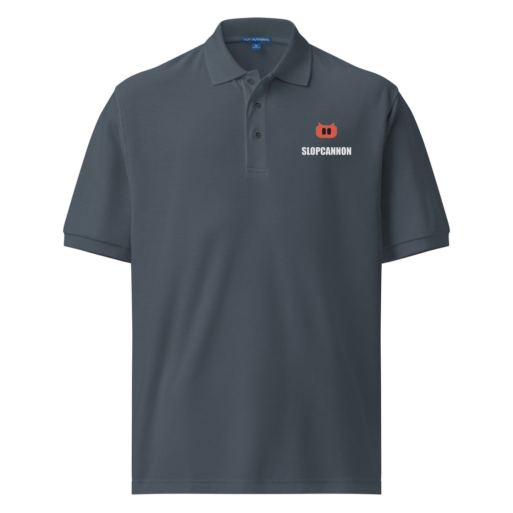 SLOPCANNON Snout Polo in Steel Grey, worn by a model