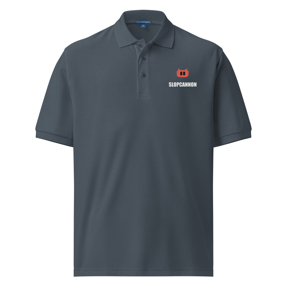 SLOPCANNON Snout Polo in Steel Grey, worn by a model