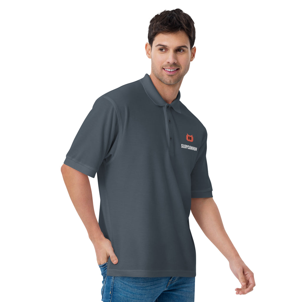 SLOPCANNON Snout Polo in Steel Grey, worn by a model
