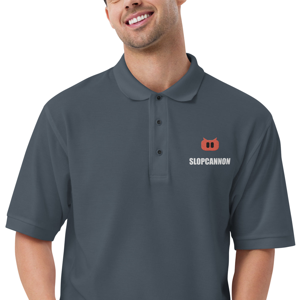 SLOPCANNON Snout Polo in Steel Grey, close-up