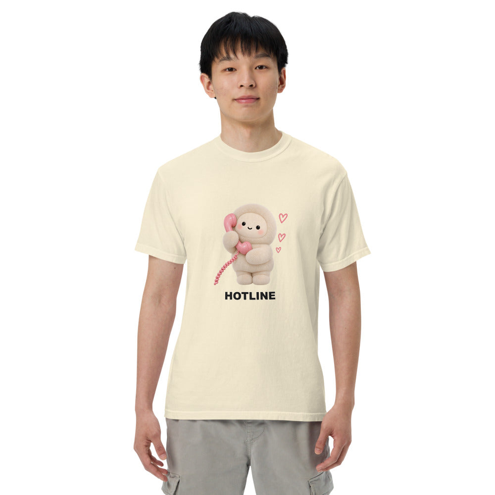Muse Hotline ivory tee worn by a model, front view
