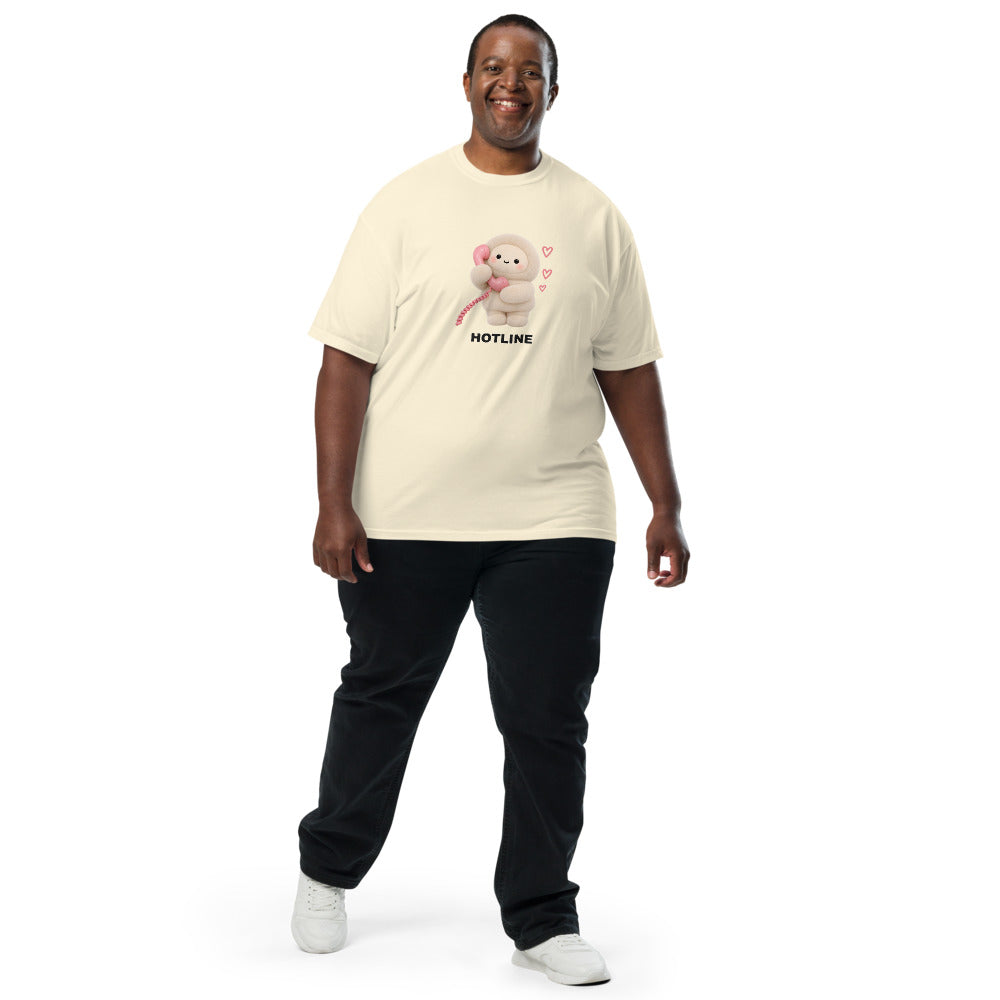 Muse Hotline ivory tee worn by a model, full-body front view