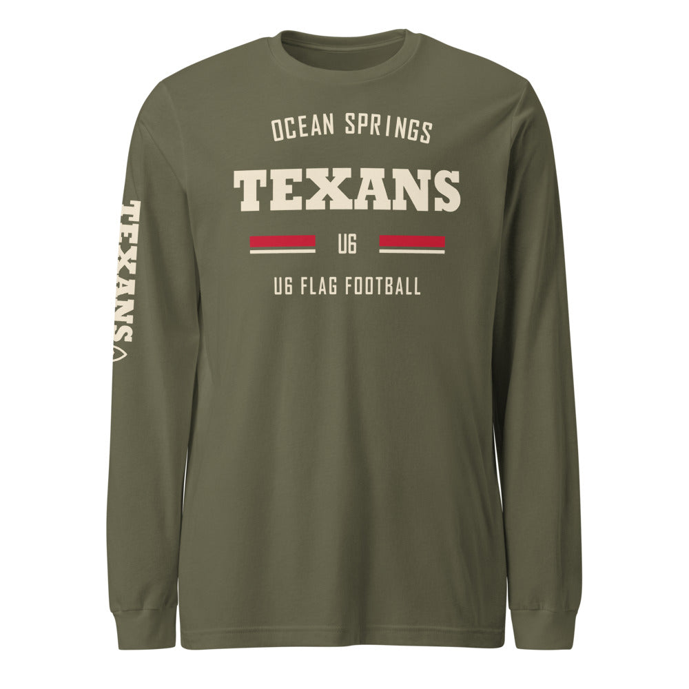 Ocean Springs Texans U6 Olive Long Sleeve — corrected Printful supplier garment_only_front_1 view