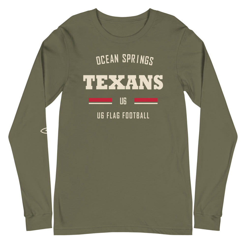 Ocean Springs Texans U6 Olive Long Sleeve — corrected Printful supplier garment_only_front_2 view