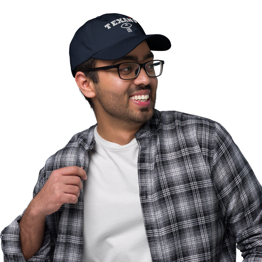 Texans U6 Navy Dad Cap — corrected Printful supplier mens_model_front_3 view