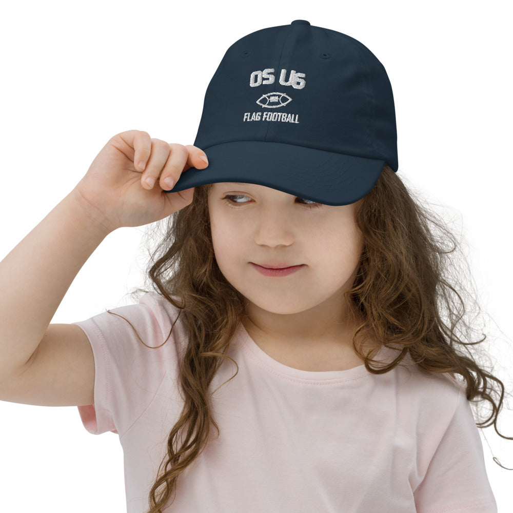 OS U6 Mini Sideline Kids Hat — child model front 1 — Printful Navy Youth Cap