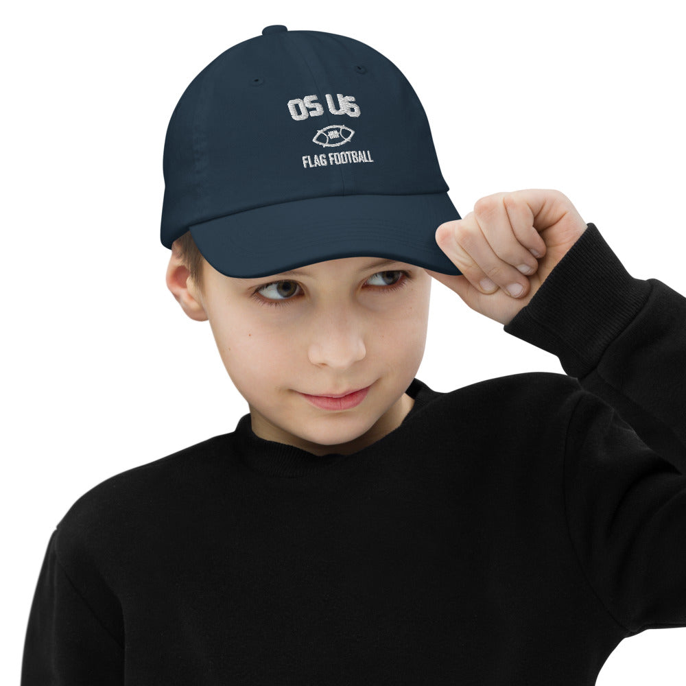 OS U6 Mini Sideline Kids Hat — child model front 2 — Printful Navy Youth Cap