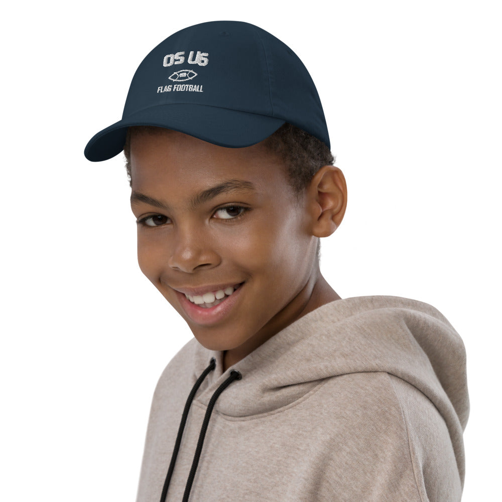 OS U6 Mini Sideline Kids Hat — child model front 3 — Printful Navy Youth Cap