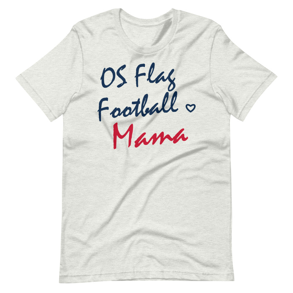 OS Flag Football Mama Script Tee — corrected Printful supplier garment_only_front_3 view