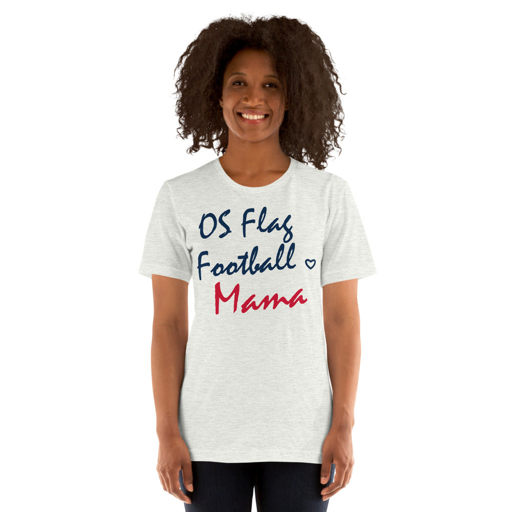 OS Flag Football Mama Script Tee — corrected Printful supplier womens_model_front_1 view