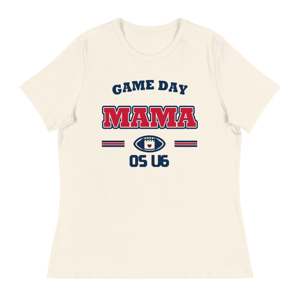 OS U6 Game Day Mama Varsity Tee — Printful garment view — corrected artwork