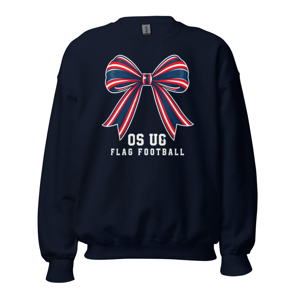 OS U6 Bow Crewneck — corrected Printful garment view, navy