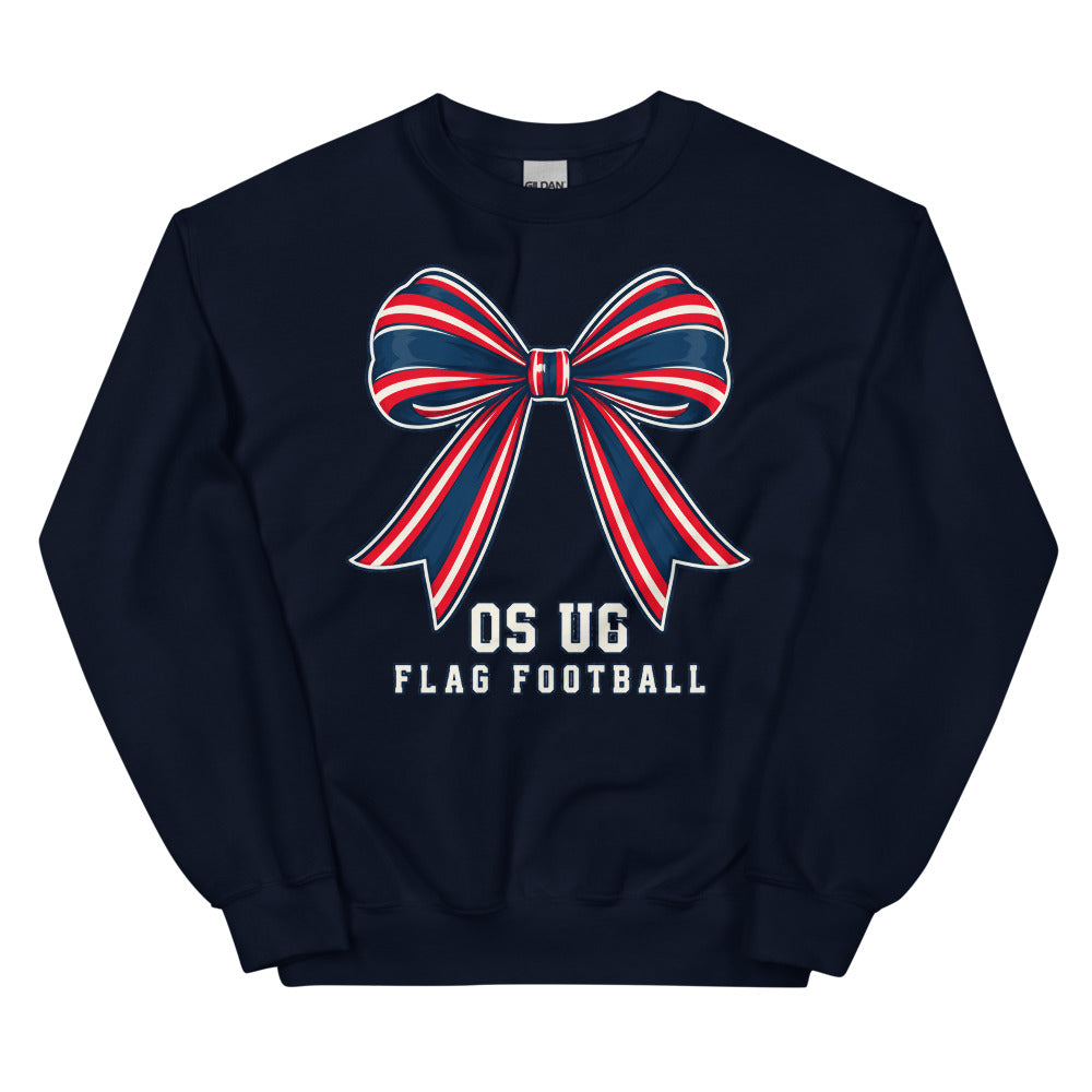 OS U6 Bow Crewneck — corrected Printful garment view, navy