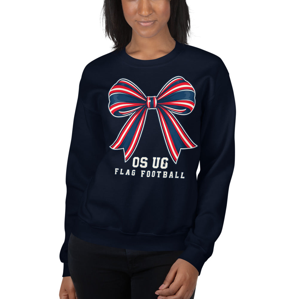 OS U6 Bow Crewneck — corrected Printful model view, navy