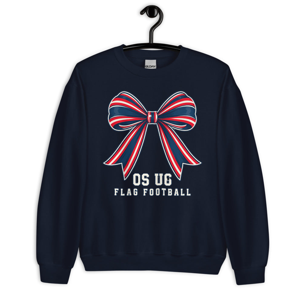 OS U6 Bow Crewneck — corrected Printful garment view, navy