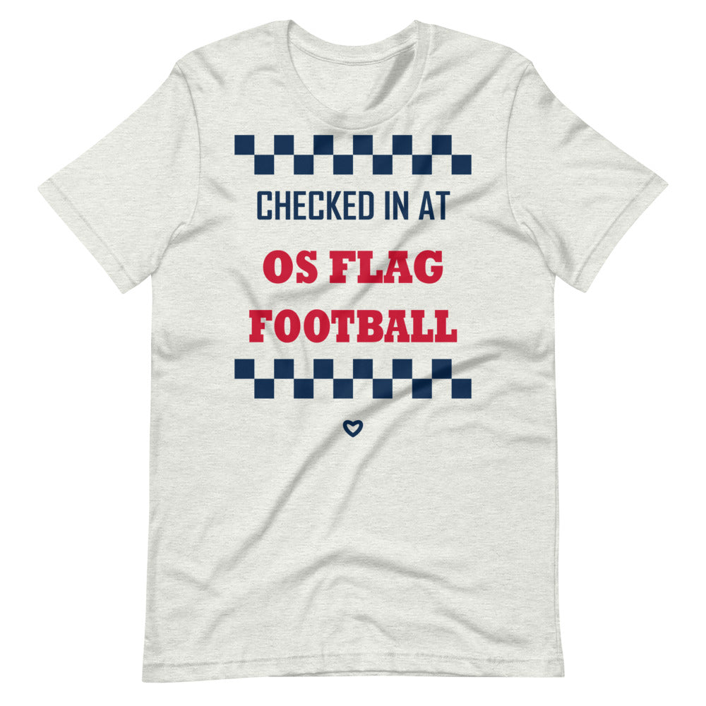 Checked In at OS Flag Football Tee — corrected Printful supplier garment_only_front_3 view