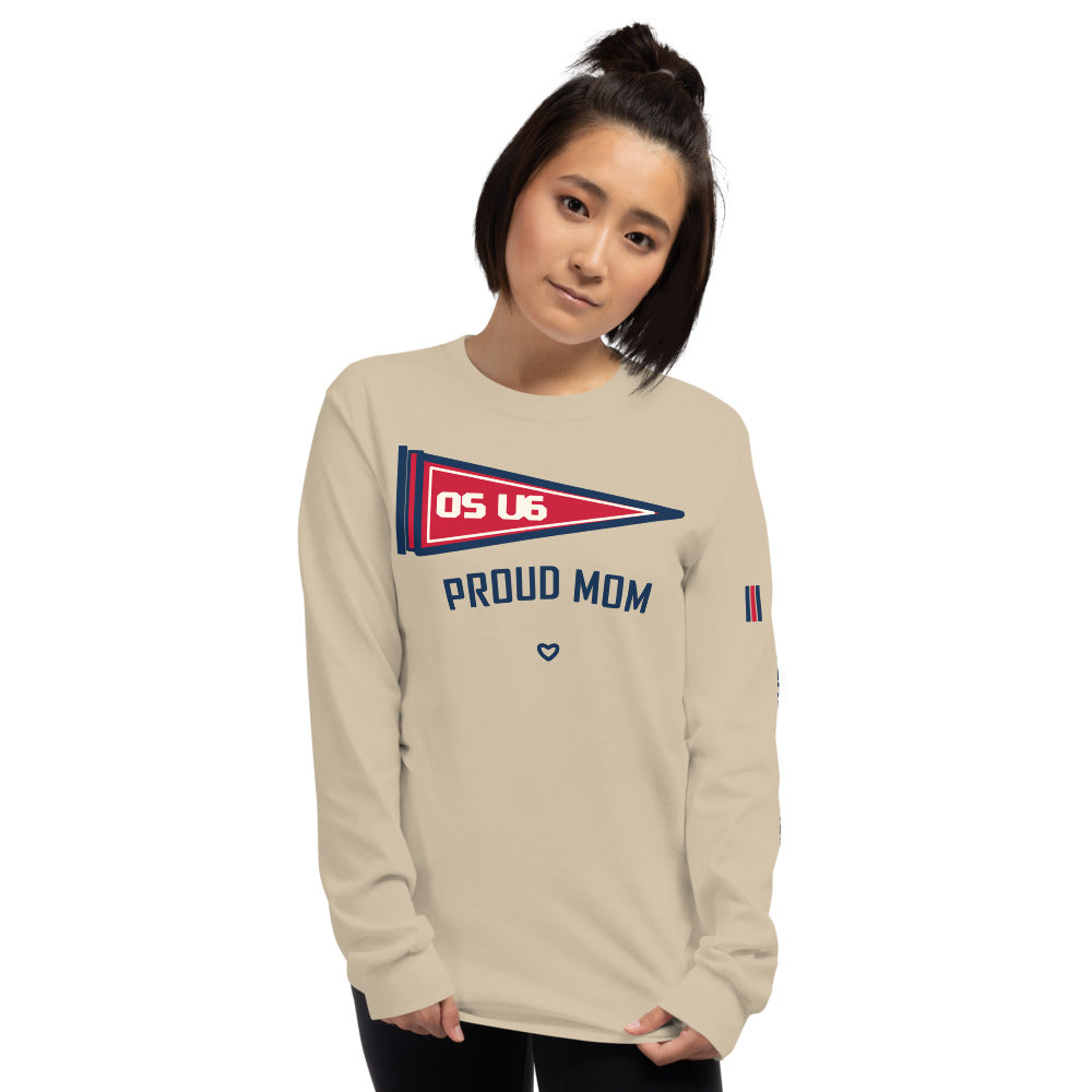 OS U6 Proud Mom Pennant Long Sleeve — corrected Printful supplier womens_model_front_1 view