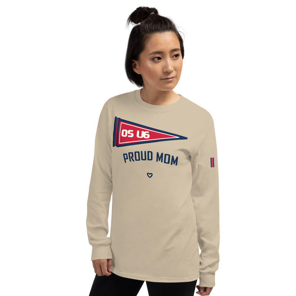 OS U6 Proud Mom Pennant Long Sleeve — corrected Printful supplier womens_model_left_front_2 view