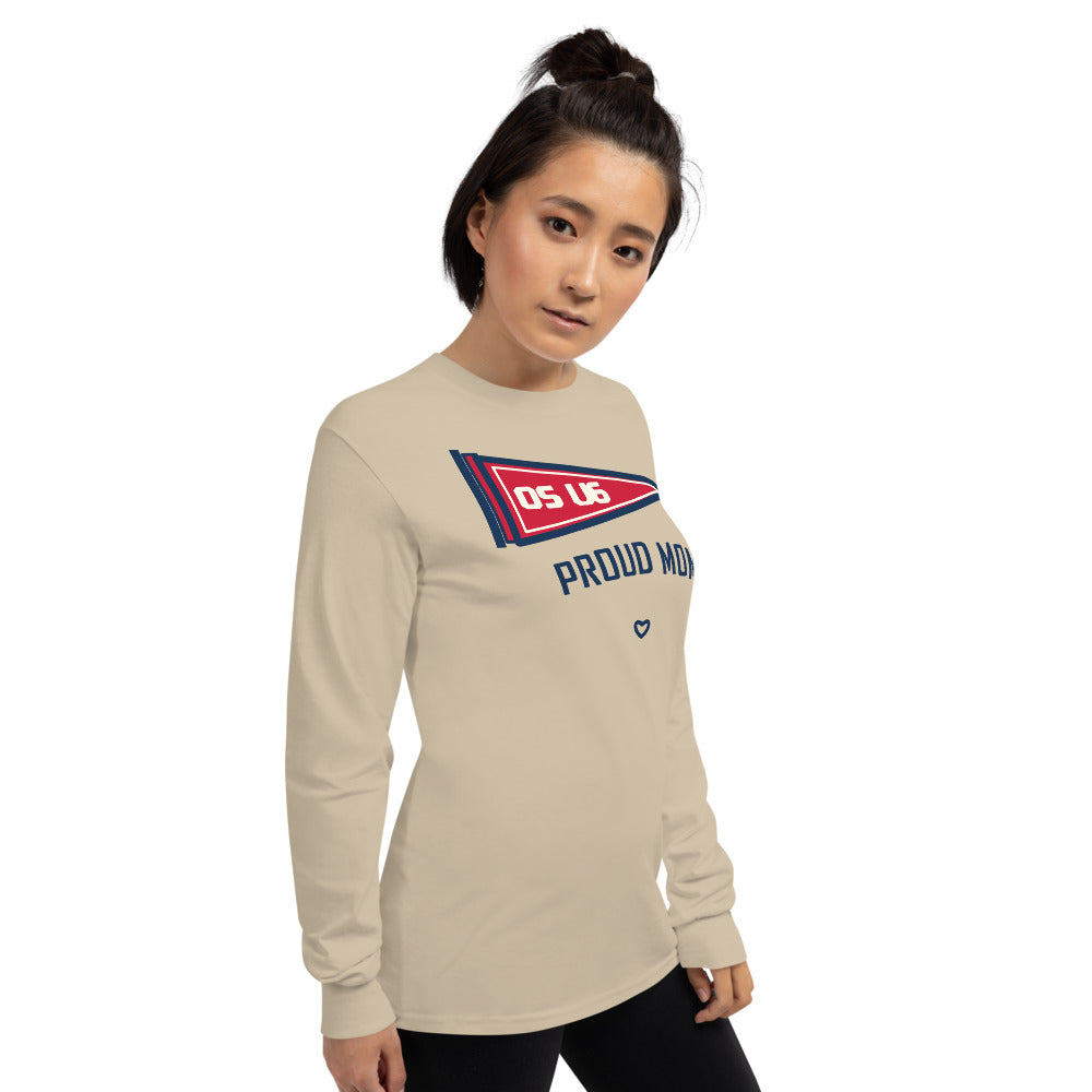 OS U6 Proud Mom Pennant Long Sleeve — corrected Printful supplier womens_model_right_front_4 view