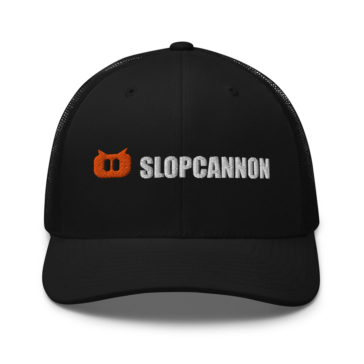 Black | SLOPCANNON Wordmark Mesh Trucker Hat | Front product view